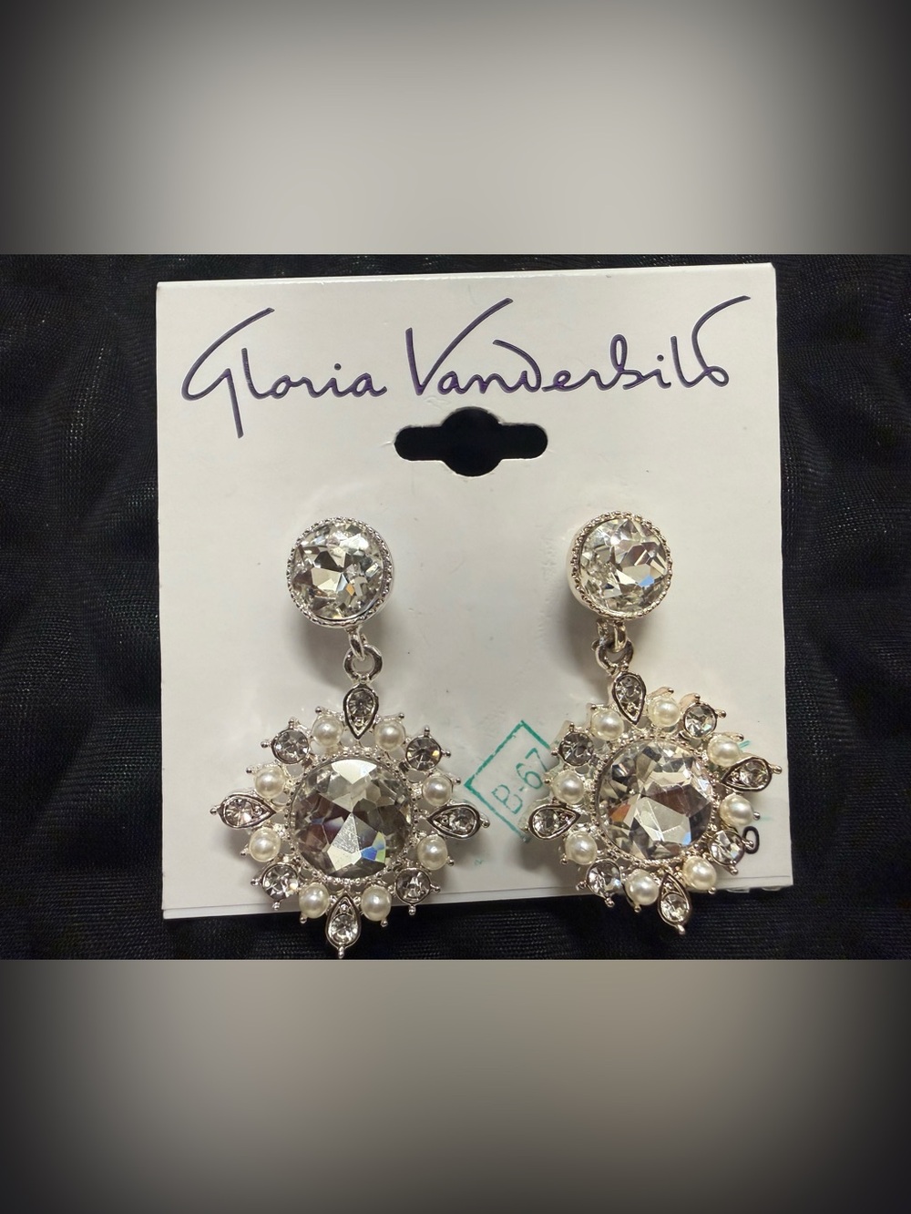 Gloria Vanderbilt Silver & White Crystal Pearl Drop Earrings